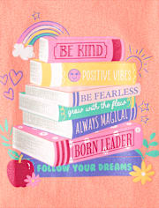 Girls Positive Book Stack Graphic Tee