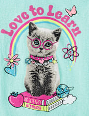 Girls Love to Learn Cat Graphic Tee