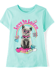 Girls Love to Learn Cat Graphic Tee
