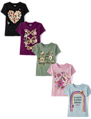 Girls Flower Graphic Tee 5-Pack
