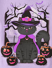 Girls Witch Cat Graphic Tee