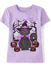 Girls Witch Cat Graphic Tee