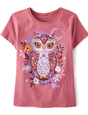 Girls Floral Owl Graphic Tee