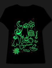 Girls Glow Halloween Doodles Graphic Tee