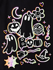 Girls Glow Halloween Doodles Graphic Tee
