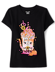 T-shirt graphique « Fall Fall Cat Drink » pour filles