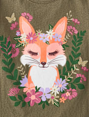 Girls Flower Crown Fox Graphic Tee
