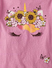 Girls Flower Crown Unicorn Graphic Tee