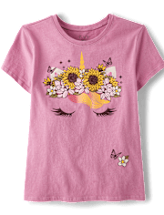 Girls Flower Crown Unicorn Graphic Tee