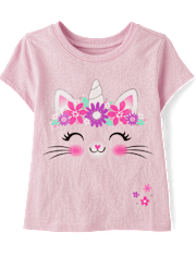 Baby And Toddler Girls Unicorn Cat Graphic Tee