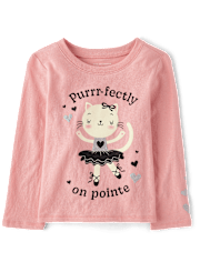 Baby And Toddler Girls Ballerina Cat Graphic Tee