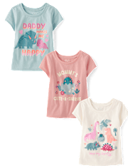 Lot de 3 t-shirts à imprimé dinosaure pour bébés et petites filles