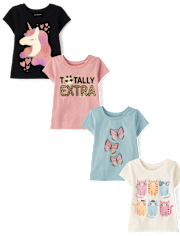 Baby And Toddler Girls Animal Graphic Tee 5-Pack