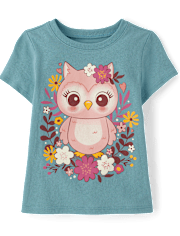 Toddler Girls Flower Owl Graphic Tee