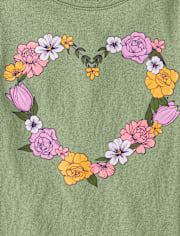 Toddler Girls Floral Heart  Graphic Tee
