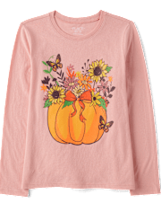 Girls Floral Pumpkin Graphic Tee