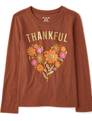 T-shirt graphique « Cœur de fleur reconnaissant » pour filles