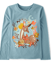 Girls Floral Deer Graphic Tee