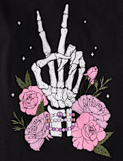 Girls Glow Skeleton Peace Graphic Tee