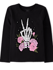Girls Glow Skeleton Peace Graphic Tee