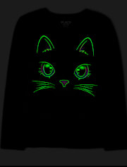 Girls Glow Cat Graphic Tee