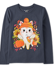 Girls Ghost Cat Graphic Tee