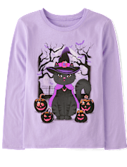 Girls Witch Cat Graphic Tee