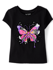 Baby And Toddler Girls Glow Butterfly Graphic Tee