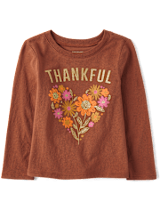Baby And Toddler Girls Thankful Flower Heart Graphic Tee