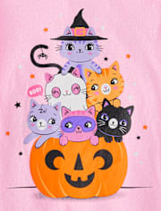 Baby And Toddler Girls Pumpkin Cats Graphic Tee