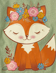 Baby And Toddler Girls Flower Crown Fox Graphic Tee