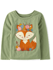 Baby And Toddler Girls Flower Crown Fox Graphic Tee