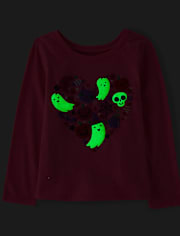 Baby And Toddler Girls Glow Halloween Doodles Graphic Tee