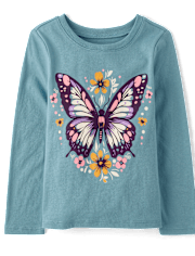 Baby And Toddler Girls Floral Butterfly Graphic Tee