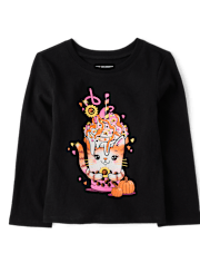Baby And Toddler Girls Cat Drink Graphic Tee