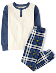 Boys Plaid Snug Fit Cotton Henley Pajamas