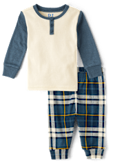 Baby And Toddler Boys Plaid Snug Fit Cotton Henley Pajamas