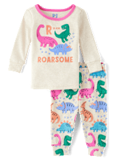 Baby And Toddler Girls Dino Snug Fit Cotton Pajamas