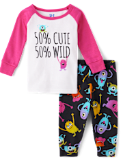Toddler Girls Monster Snug Fit Cotton Pajamas