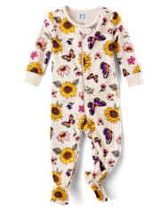 Baby And Toddler Girls Sunflower Snug Fit Cotton Footed One Piece Pajamas