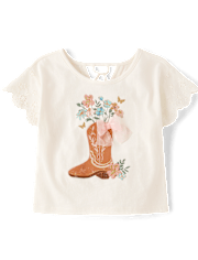 Girls Graphic Eyelet Top