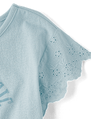 Girls Graphic Eyelet Top