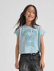 Girls Embellished Graphic Eyelet Top