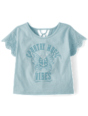 Girls Graphic Eyelet Top