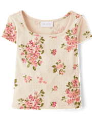 Girls Floral Pointelle Baby Tee