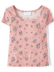 Girls Floral Pointelle Baby Tee