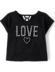 Girls Glitter Rhinestone Love Top