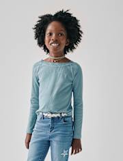 Girls Ribbed Off Shoulder Top