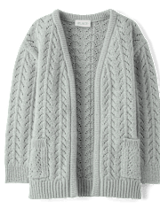 Girls Metallic Stitched Open Front Cardigan