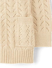 Girls Metallic Stitched Open Front Cardigan